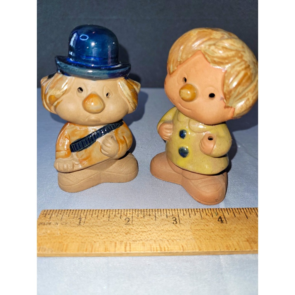 Ceramic Boy Figurine Pair Glossy Finish Blue Hat Possibly Made In Japan 3 in